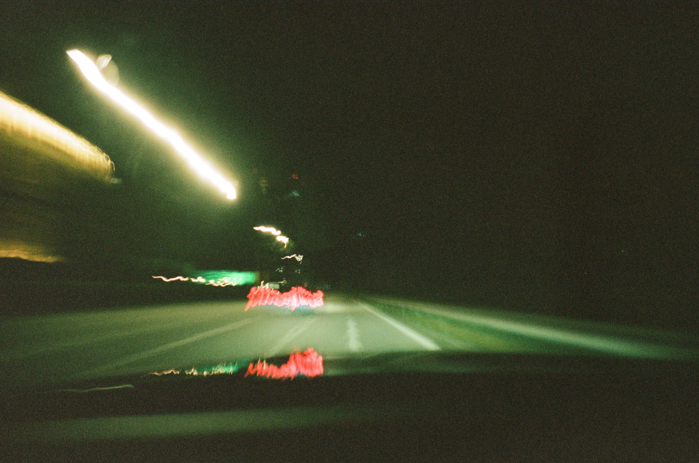 Road lights stretching through the night