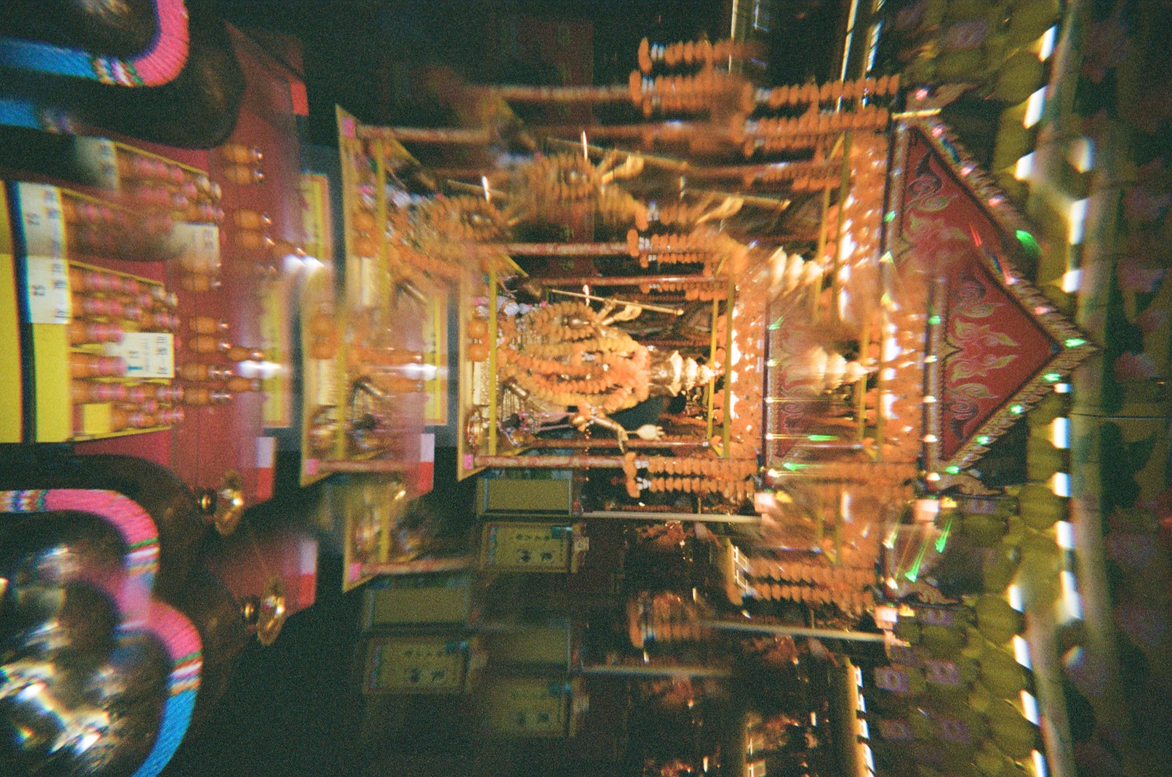 Ornate temple interior with warm lights
