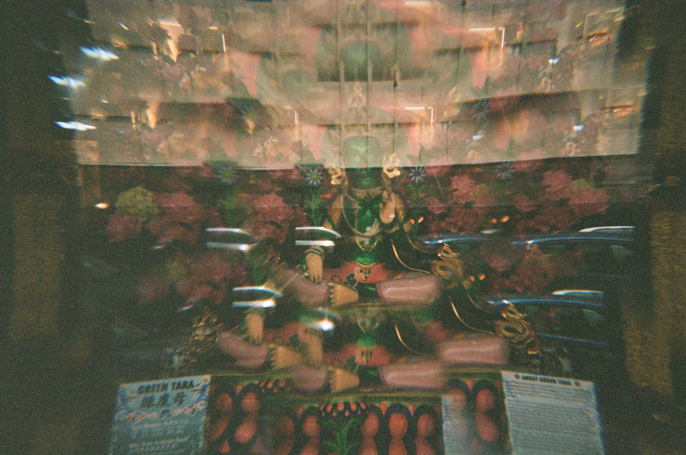 Temple offering table and wall mural